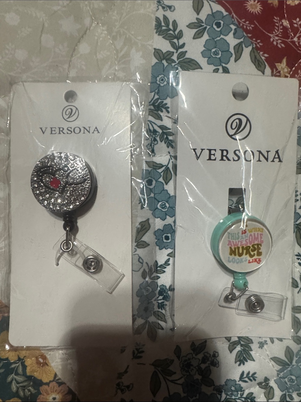 Versona Silver Rhinestone and Mint Nurse Badge Reels
